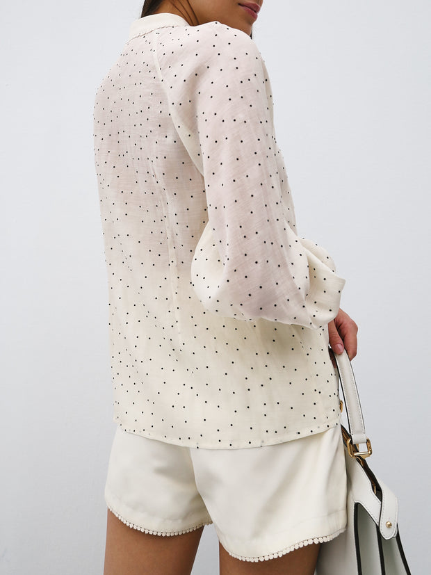 Aviva Polka Dot Blouse With Trim | Cream/Black