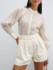 Aviva Polka Dot Blouse With Trim | Cream/Black