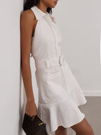 Zena Fit & Flare Belted Denim Dress | White