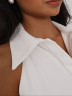 Zena Fit & Flare Belted Denim Dress | White