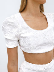 Brigitte Jacquard Sun Top With Puff Sleeves | Ivory Luxe