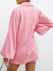 Brynn Summer Stripe Loose Fit Shirt | Flamingo Stripe