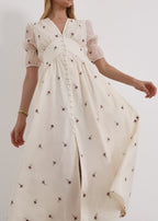 Calista Embroidered Dress | Cream Rose