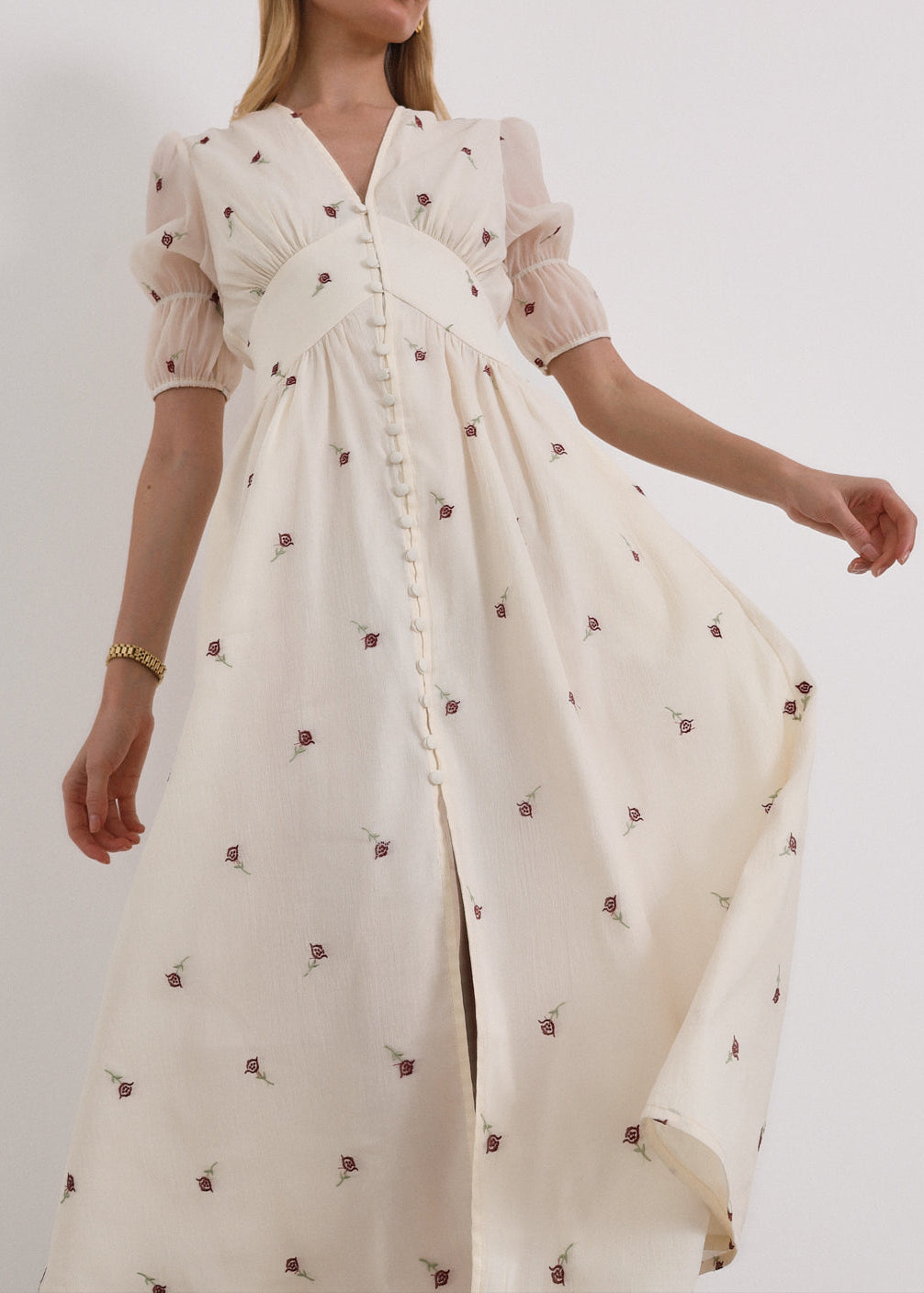 Calista Embroidered Dress | Cream Rose