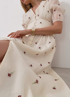 Calista Embroidered Dress | Cream Rose