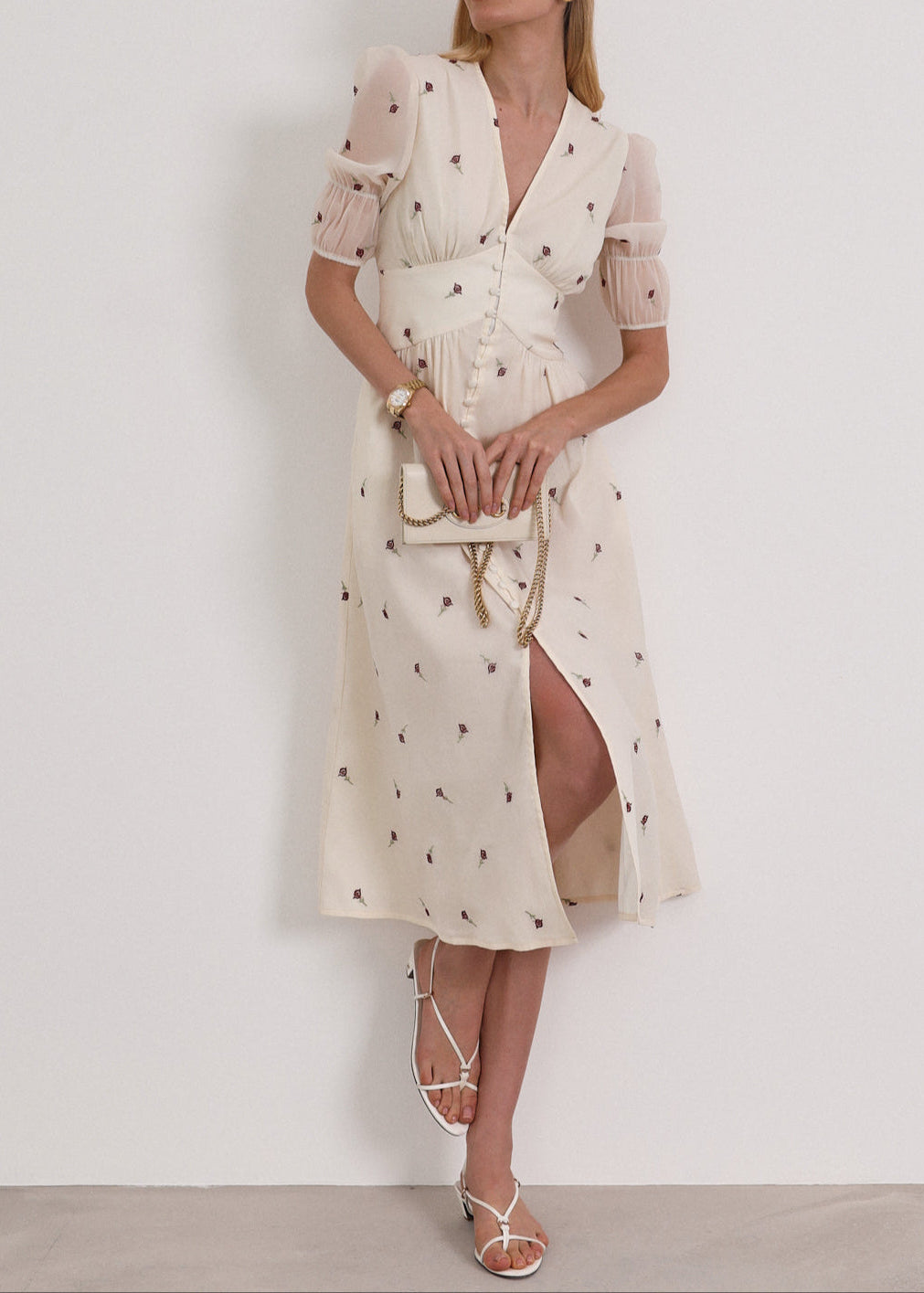 Calista Embroidered Dress | Cream Rose