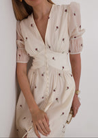 Calista Embroidered Dress | Cream Rose
