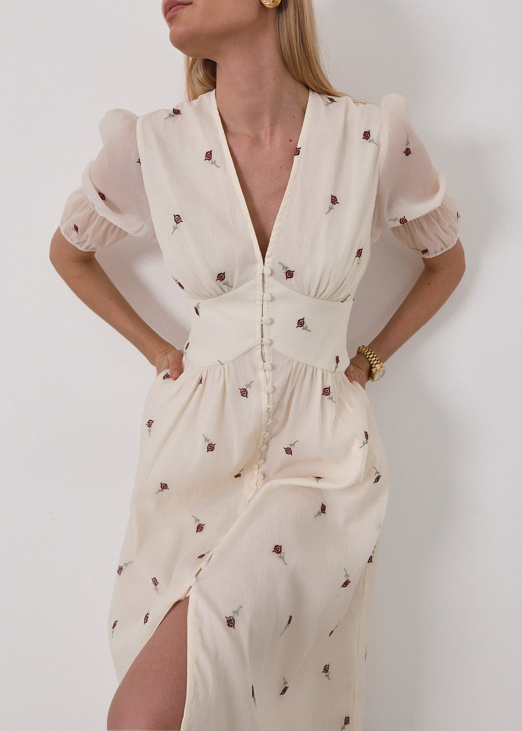 Calista Embroidered Dress | Cream Rose