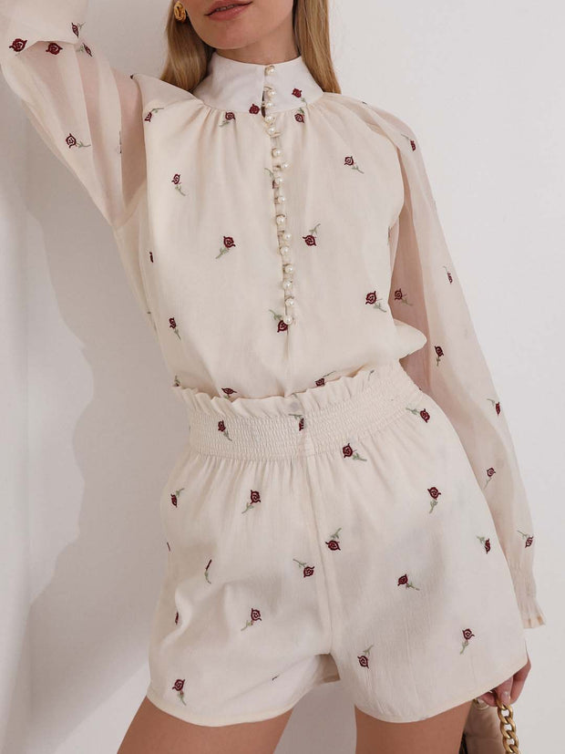 Calista Embroidered Elegance Blouse | Cream Rose