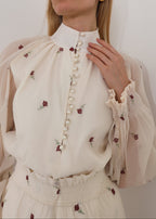 Calista Embroidered Elegance Blouse | Cream Rose