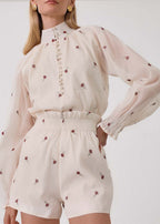 Calista Embroidered Elegance Blouse | Cream Rose