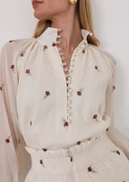 Calista Embroidered Elegance Blouse | Cream Rose