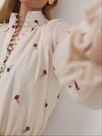 Calista Embroidered Elegance Blouse | Cream Rose