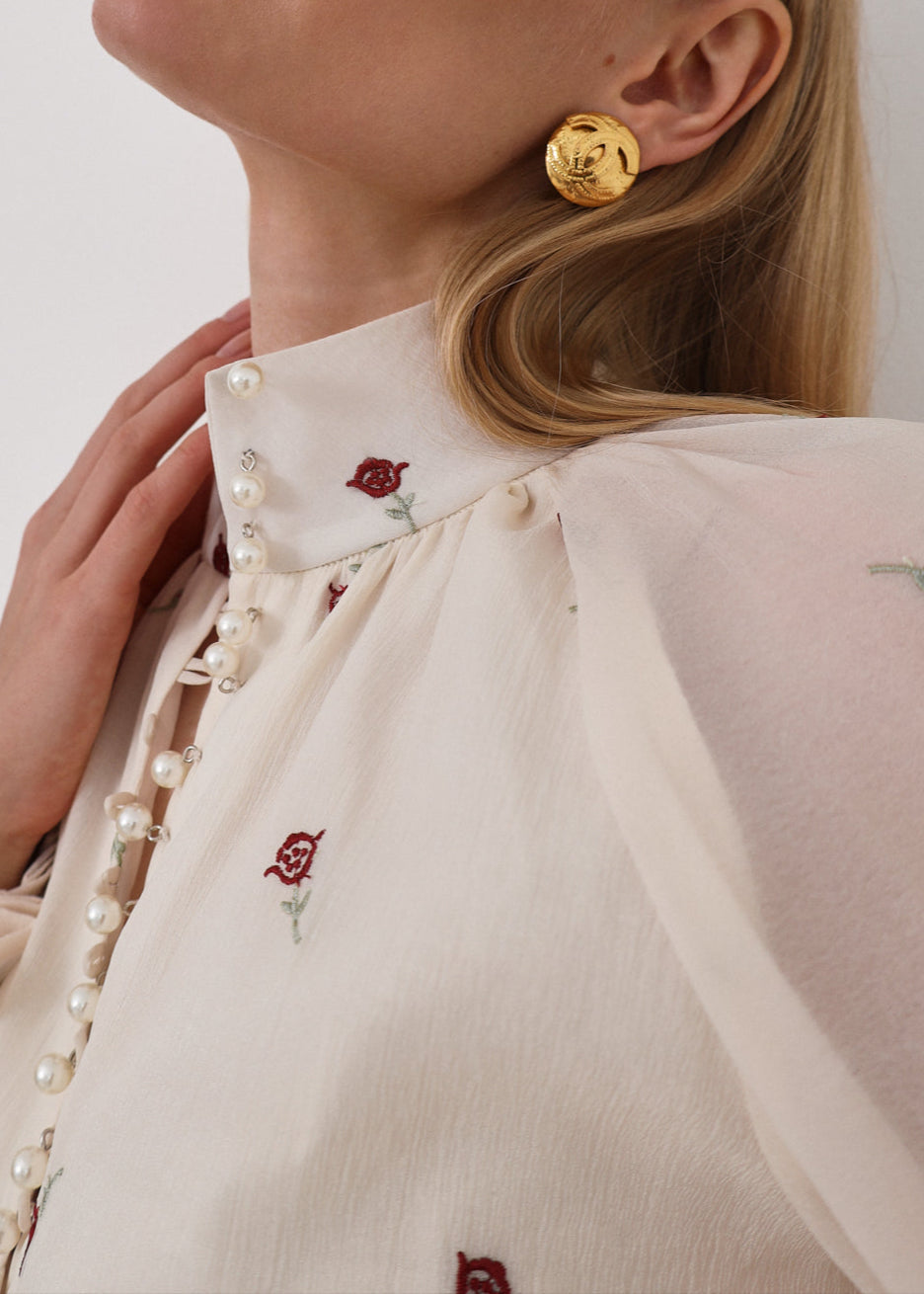Calista Embroidered Elegance Blouse | Cream Rose
