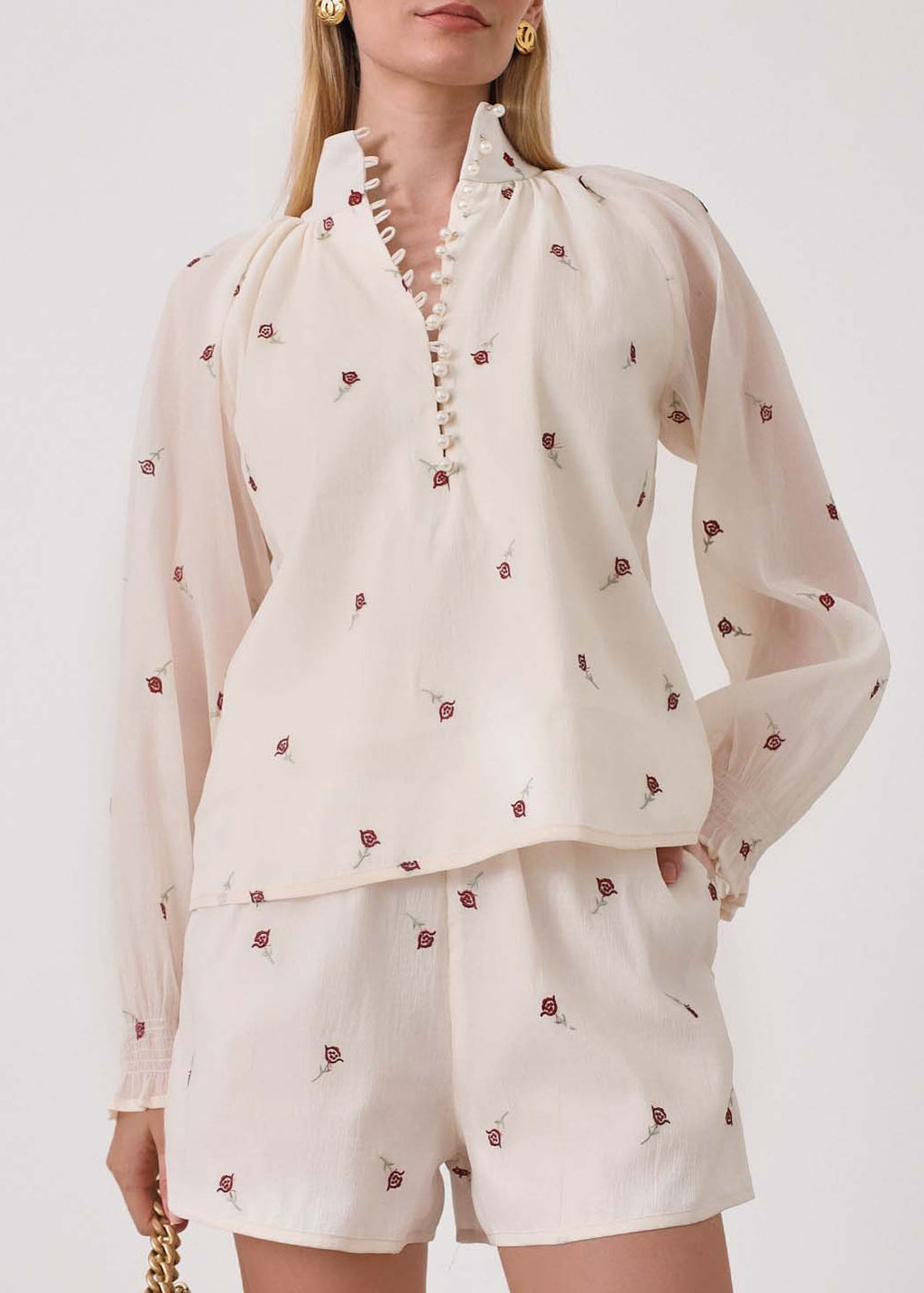 Calista Embroidered Elegance Blouse | Cream Rose