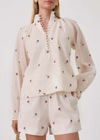Calista Embroidered Elegance Blouse | Cream Rose