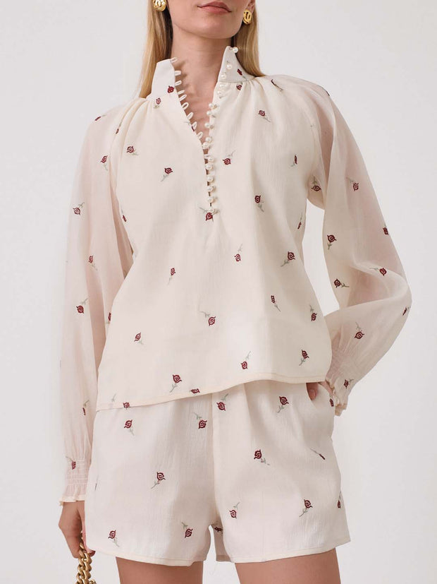 Calista Embroidered Elegance Blouse | Cream Rose