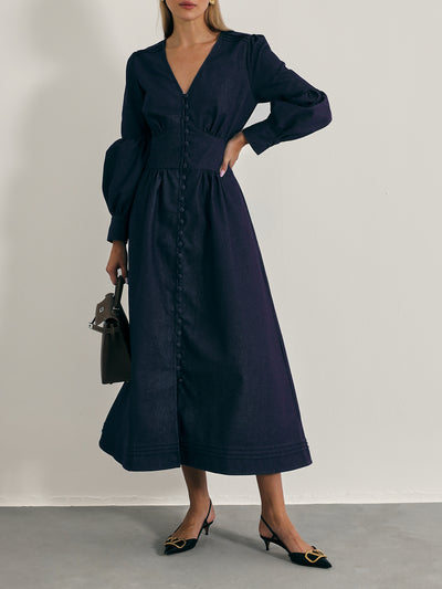 Carline Denim Day Dress | Navy Denim