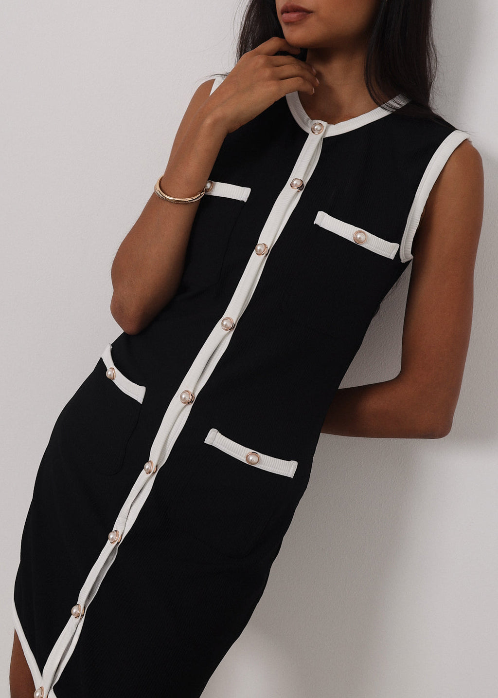 Carlton Pearl Button Cover up Dress | Black