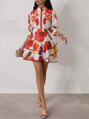 Cassidy Floral Linen Blend Dress | Red/Lemon