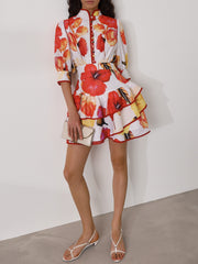 Cassidy Floral Linen Blend Dress | Red/Lemon