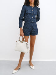 Rachael Tailored Denim Shorts With Diamonte | Denim Blue