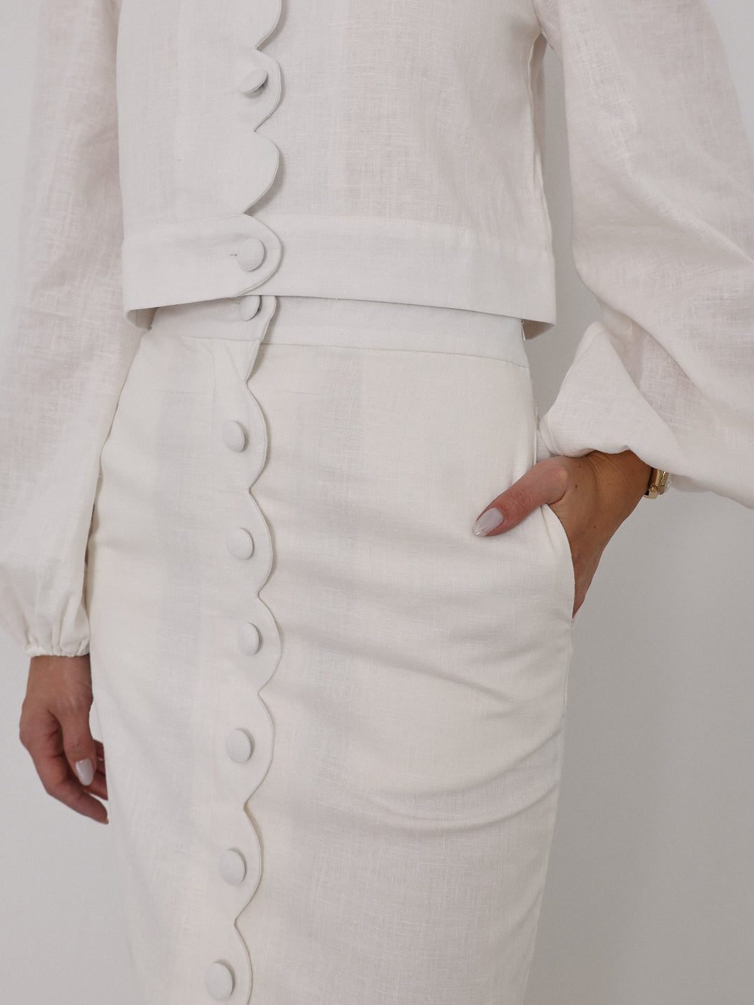 Carra Linen Button Through Skirt | Ivory