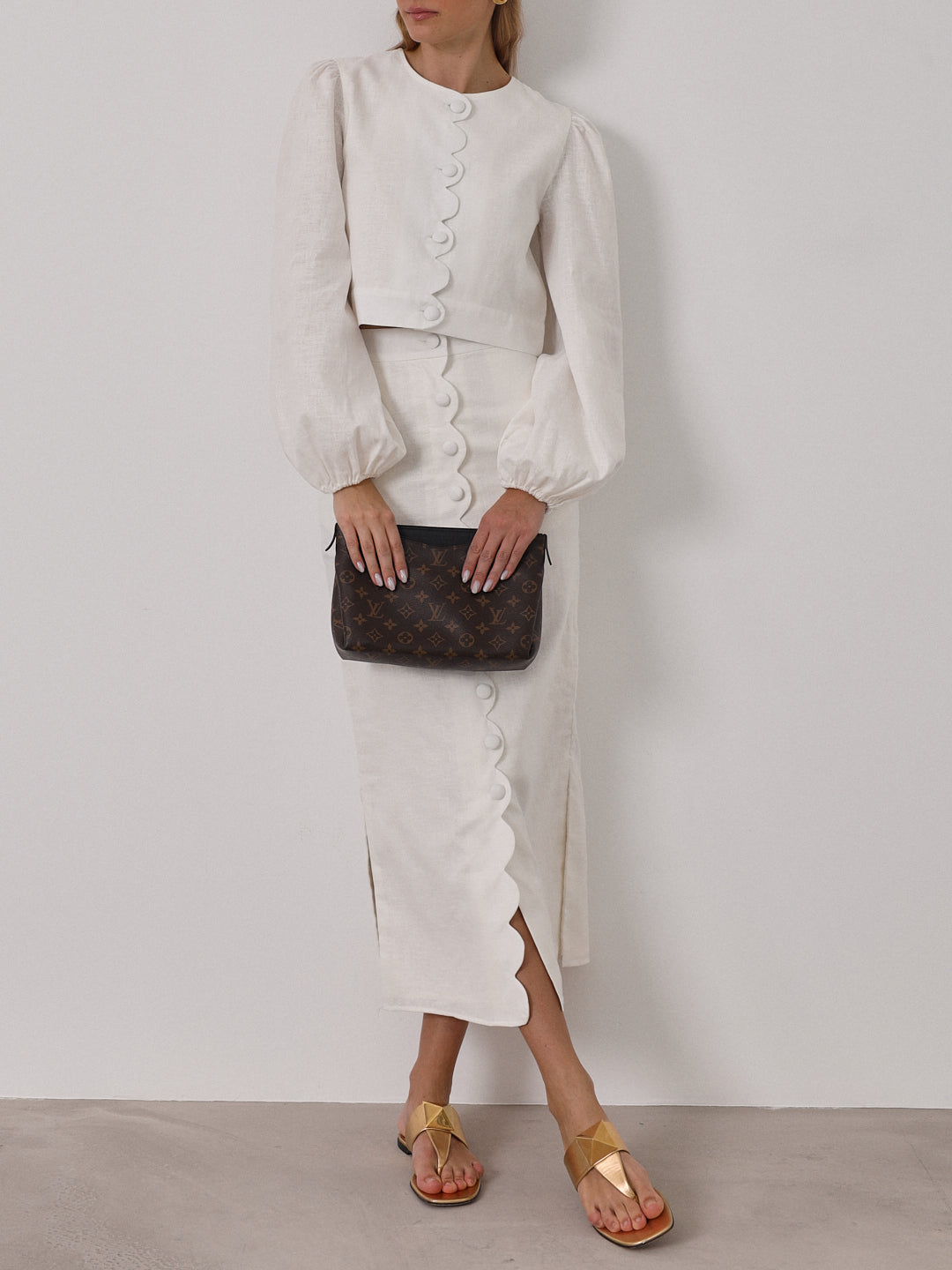 Carra Linen Button Through Skirt | Ivory
