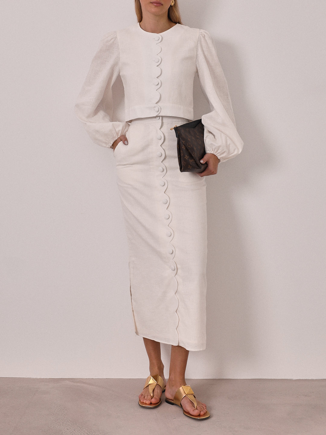Carra Linen Button Through Skirt | Ivory