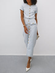 Cassia Textured Jacket With Shoulder Pads | Pastel Blue