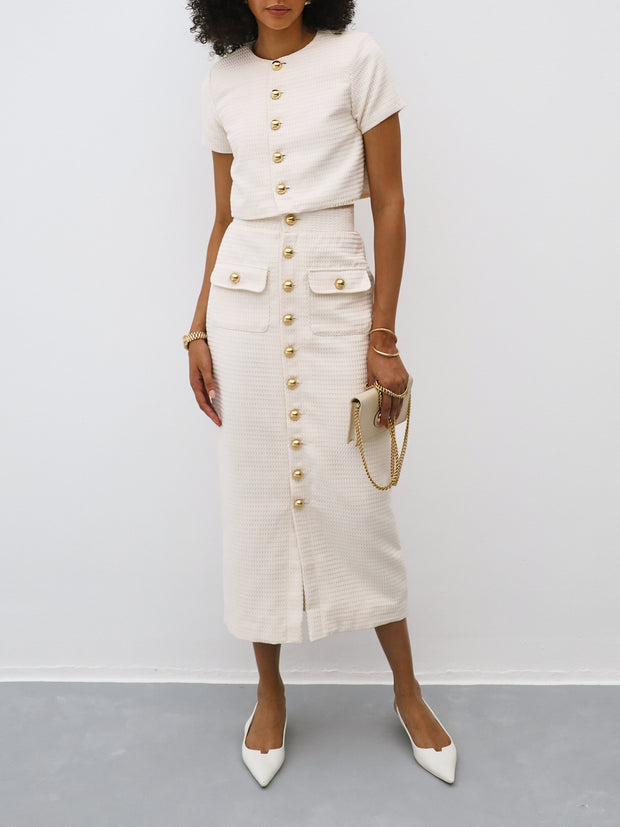 Cassia Textured Jacket With Shoulder Pads | Cream Lemon