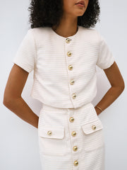 Cassia Textured Jacket With Shoulder Pads | Cream Lemon