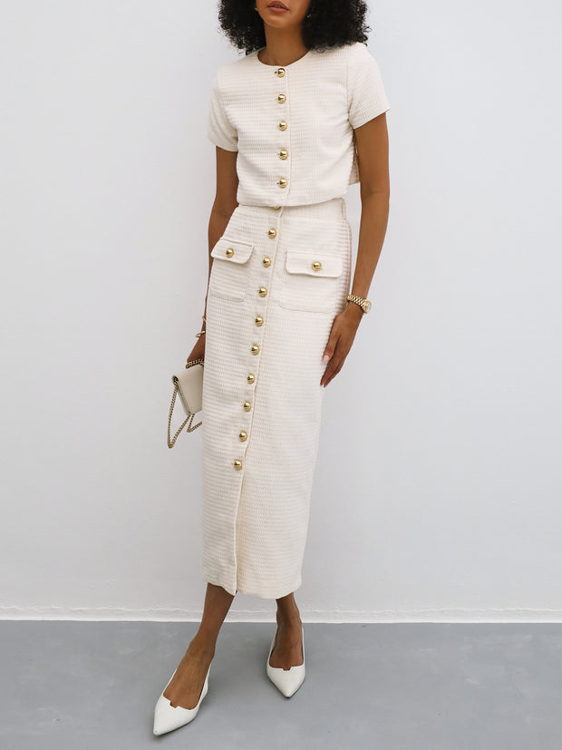 Cassia Textured Jacket With Shoulder Pads | Cream Lemon