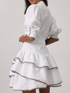 Cassidy Luxe Frill Dress | White/Taupe