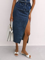 Charlie Denim High Leg Skirt | Denim Blue