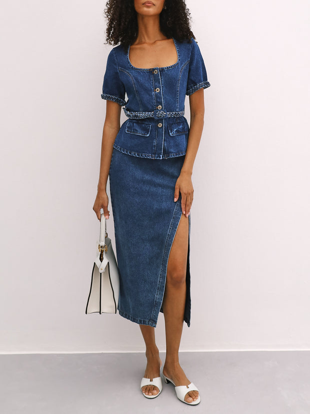 Charlie Denim High Leg Skirt | Denim Blue