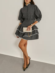 Charlotte Textured Frill Dress | Black/White