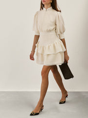 Charlotte Textured Frill Dress | Cream