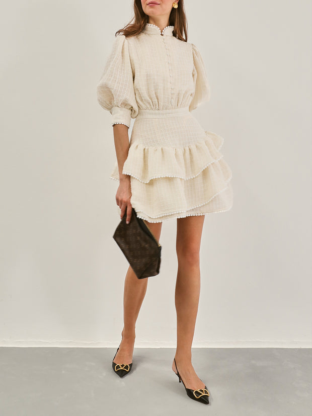 Charlotte Textured Frill Dress | Cream