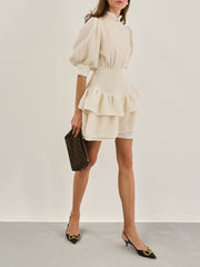 Charlotte Textured Frill Dress | Cream