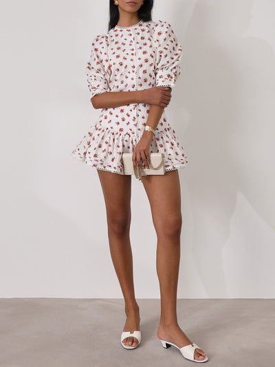 Chelska Tiered Stripe Skort | White/Red