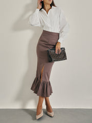 Naples Peplum Hem Pencil Skirt | Mocha