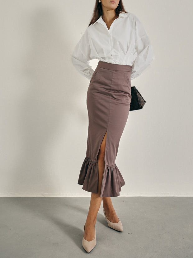 Naples Peplum Hem Pencil Skirt | Mocha