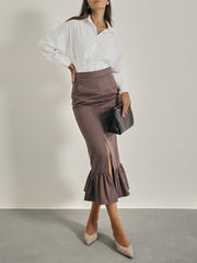 Naples Peplum Hem Pencil Skirt | Mocha