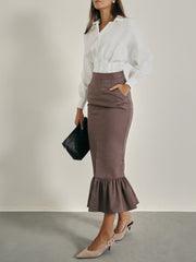 Naples Peplum Hem Pencil Skirt | Mocha