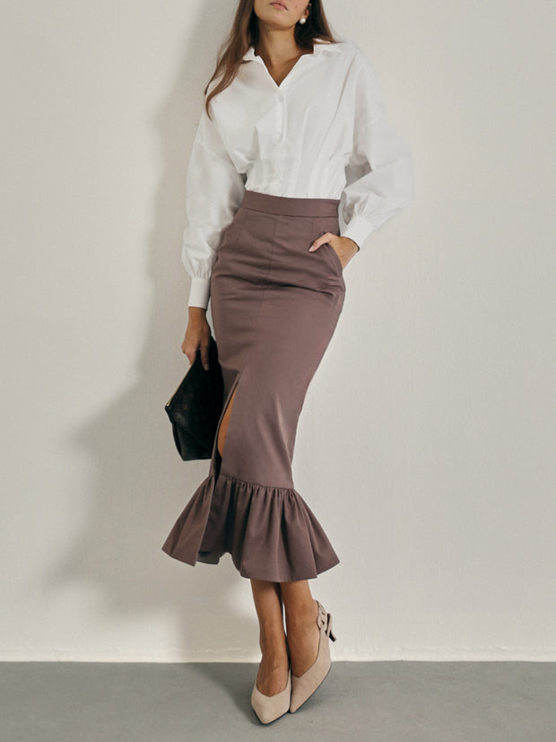 Naples Peplum Hem Pencil Skirt | Mocha