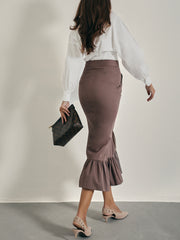 Naples Peplum Hem Pencil Skirt | Mocha