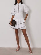 Cassidy Luxe Frill Dress | White/Taupe