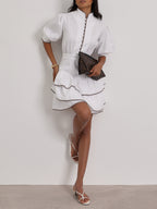 Cassidy Luxe Frill Dress | White/Taupe