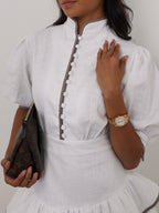 Cassidy Luxe Frill Dress | White/Taupe